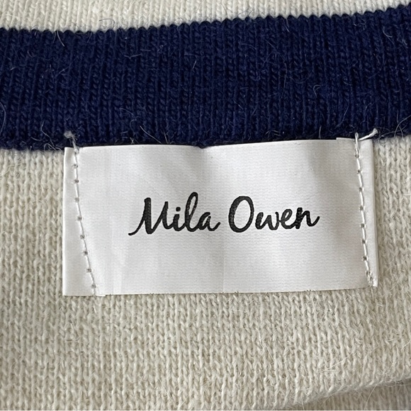 Mila Owen Women's Ivory Knit Pullover Sweater Sailor Stripe V-Neck Size F Large - Picture 7 of 8